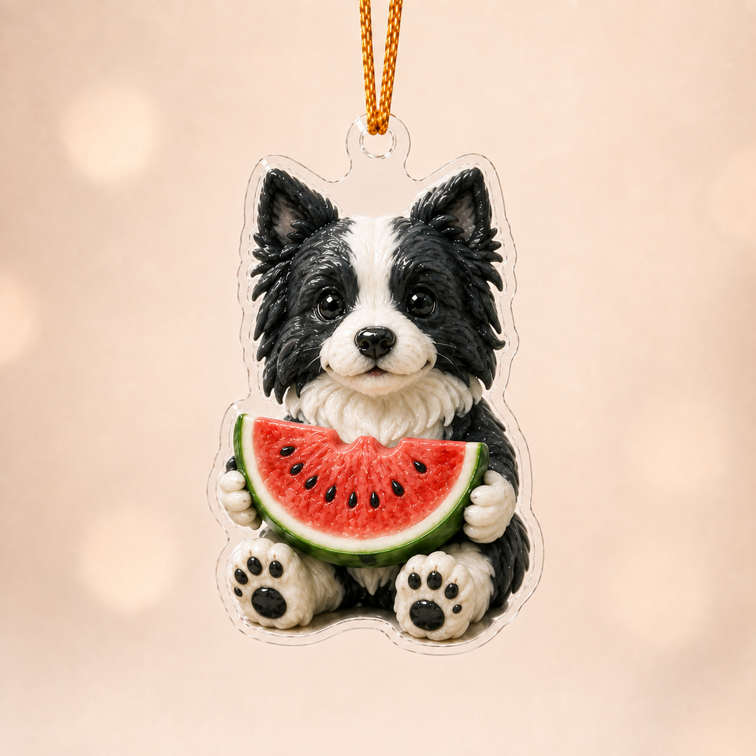 Watermelon Border Collie Adorable Mica Ornament NCU0NT016