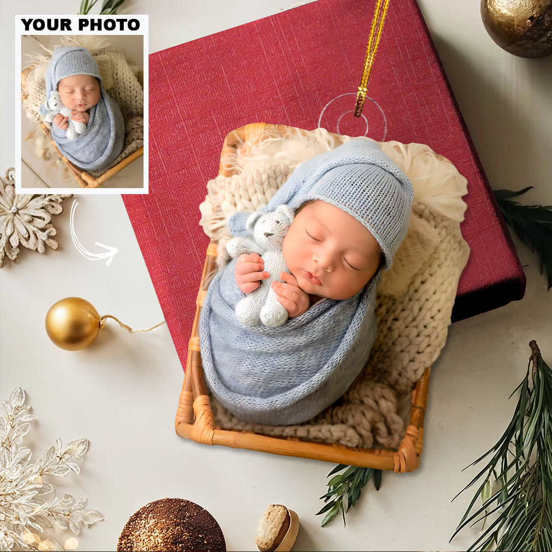 Welcome Baby - Personalized Photo Mica Ornament - Christmas Gift For Family Members