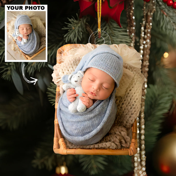 Welcome Baby - Personalized Photo Mica Ornament - Christmas Gift For Family Members