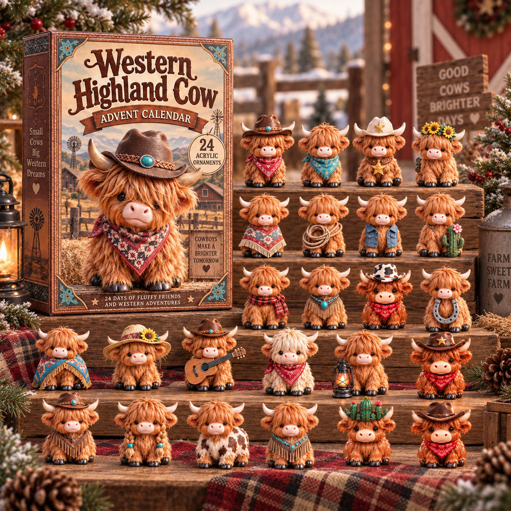 CHRISTMAS KICKOFF 40% OFF - Western Highland Cow Advent Calendar 2026 - 24-Day Festive Countdown, Acrylic Charms Blind Box - Gift For Highland Cow Lovers AC0NT360
