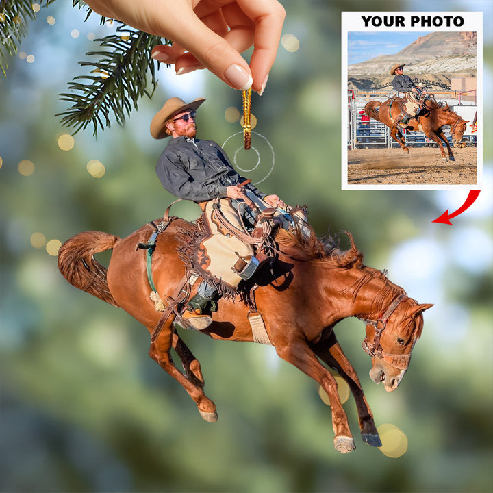 Western Rodeo Flame - Personalized Photo Mica Ornament - Christmas Gift For Rodeo Lovers