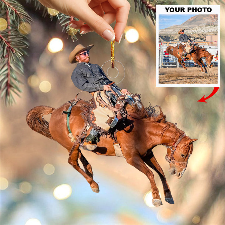 Western Rodeo Flame - Personalized Photo Mica Ornament - Christmas Gift For Rodeo Lovers