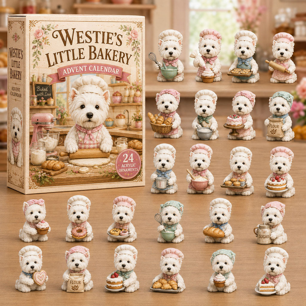 CHRISTMAS KICKOFF 40% OFF - Westie's Little Bakery Advent Calendar 2026 - 24-Day Festive Countdown, Acrylic Charms Blind Box - Gift For Dog Lovers AC0NT099
