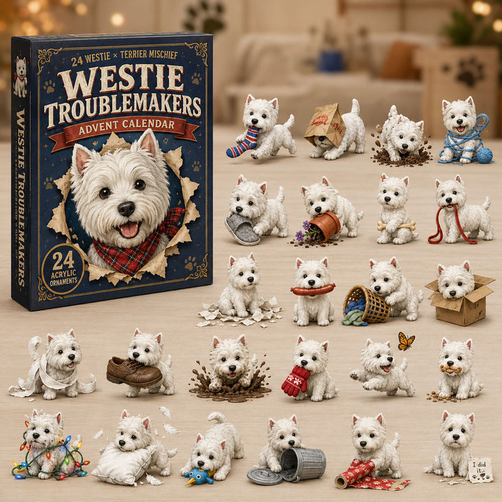 CHRISTMAS KICKOFF 40% OFF - Westie Troublemakers Advent Calendar 2026 - 24-Day Festive Countdown, Acrylic Charms Blind Box - Gift For West Highland Terrier Lovers AC0NT132