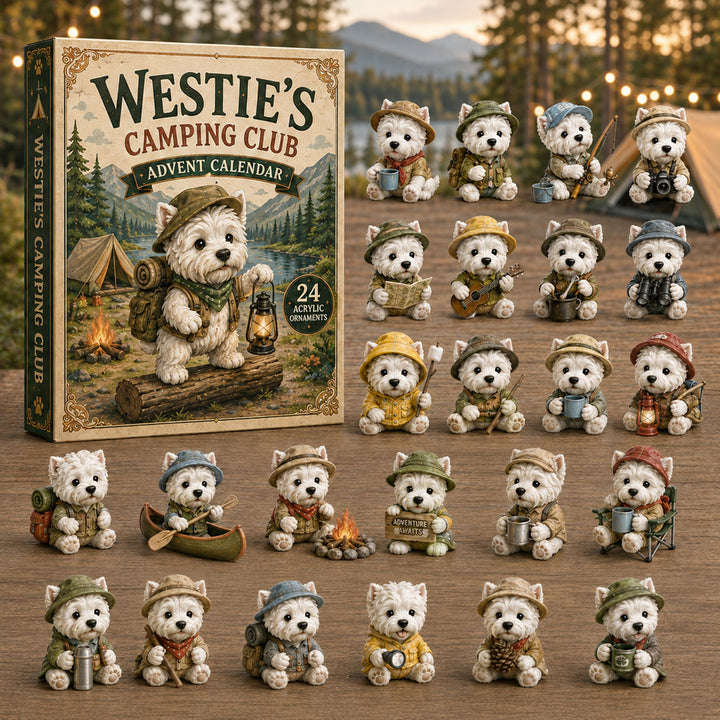 CHRISTMAS KICKOFF 40% OFF - Westies Camping Club Advent Calendar 2026 - 24-Day Festive Countdown, Acrylic Charms Blind Box - Gift For West Highland Terrier Lovers AC0NT133