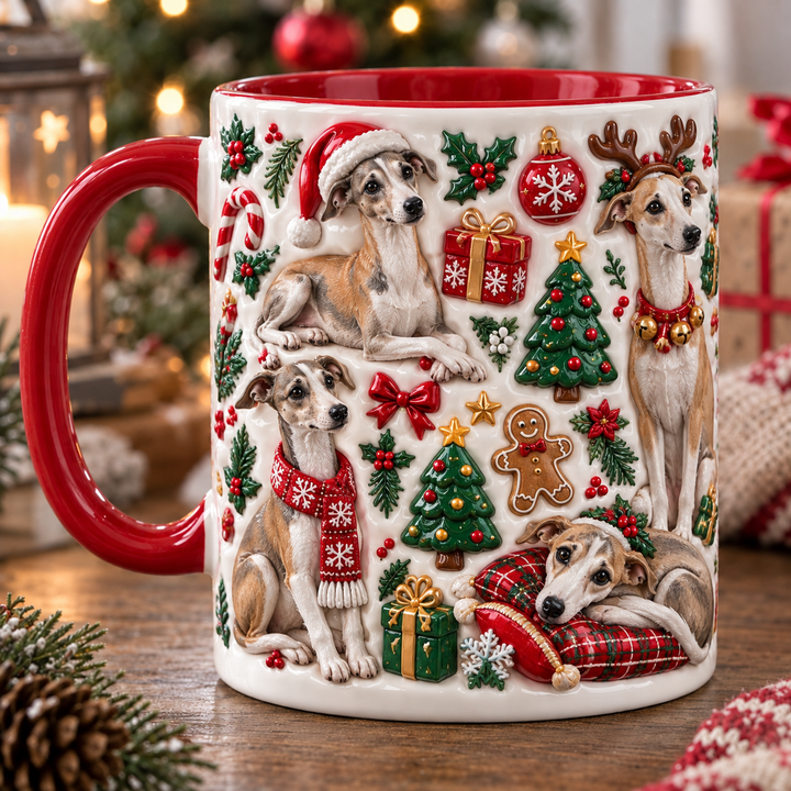 Whippet Christmas 3D Effect Printed Accent Mug NCU0TH086