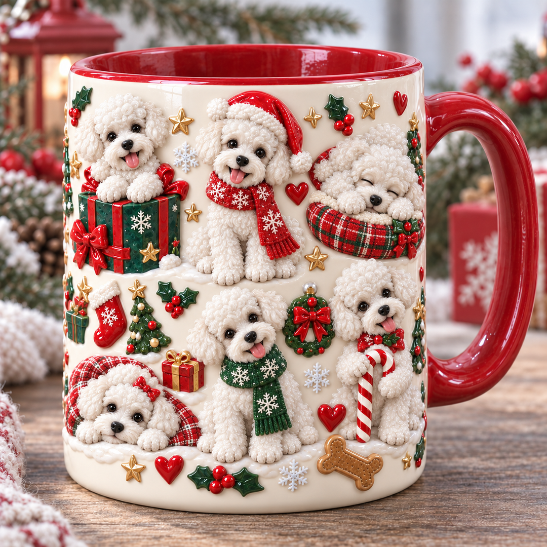 White Poodle Silly Moment Christmas 3D Effect Printed Accent Mug NCU0HA109