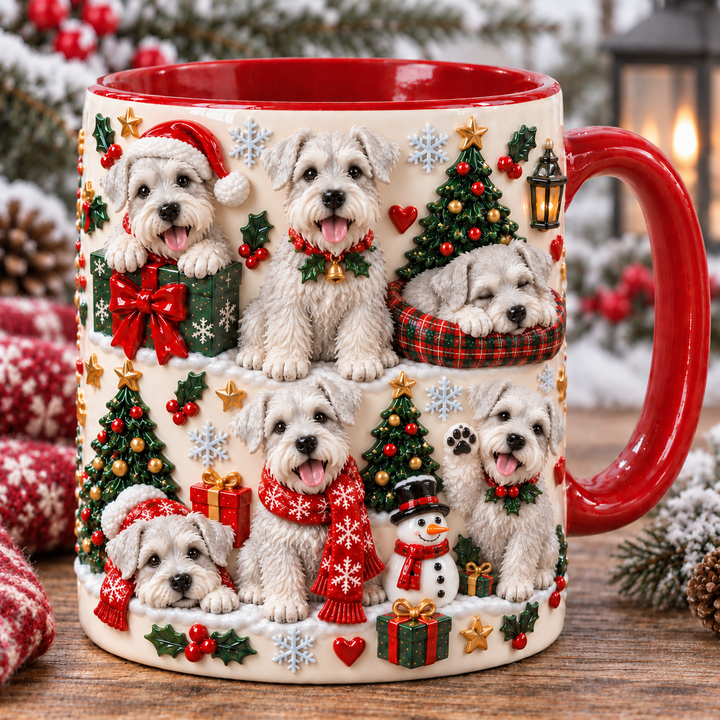 White Schnauzer Christmas 3D Effect Printed Accent Mug NCU0NT123