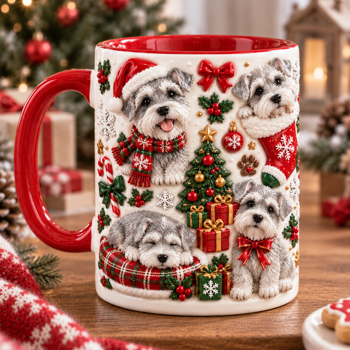 White Schnauzer Christmas 3D Effect Printed Accent Mug NCU0TH064