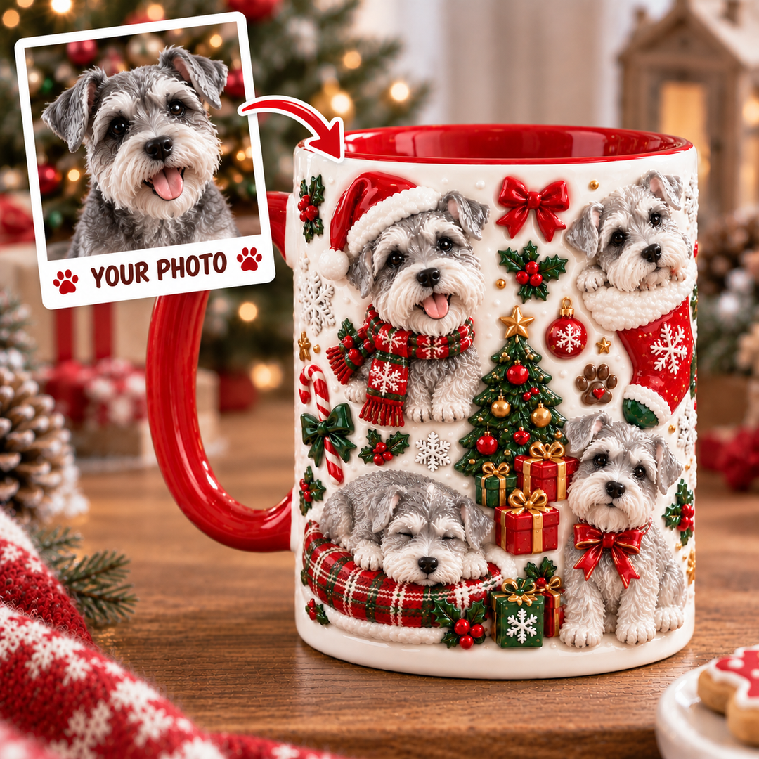 White Schnauzer Christmas Personalized 3D Effect Printed Accent Mug UPL0TH004