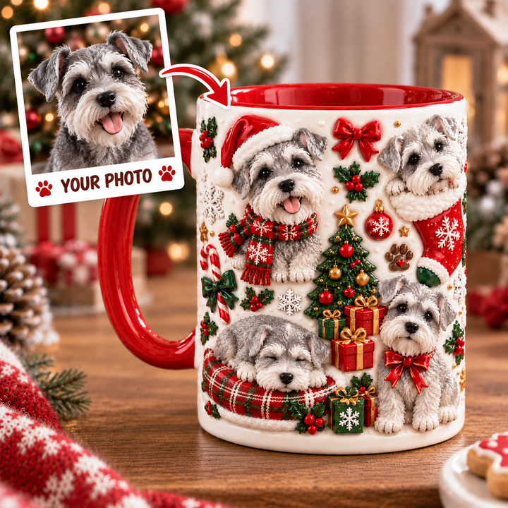 White Schnauzer Christmas Personalized 3D Effect Printed Accent Mug UPL0TH004