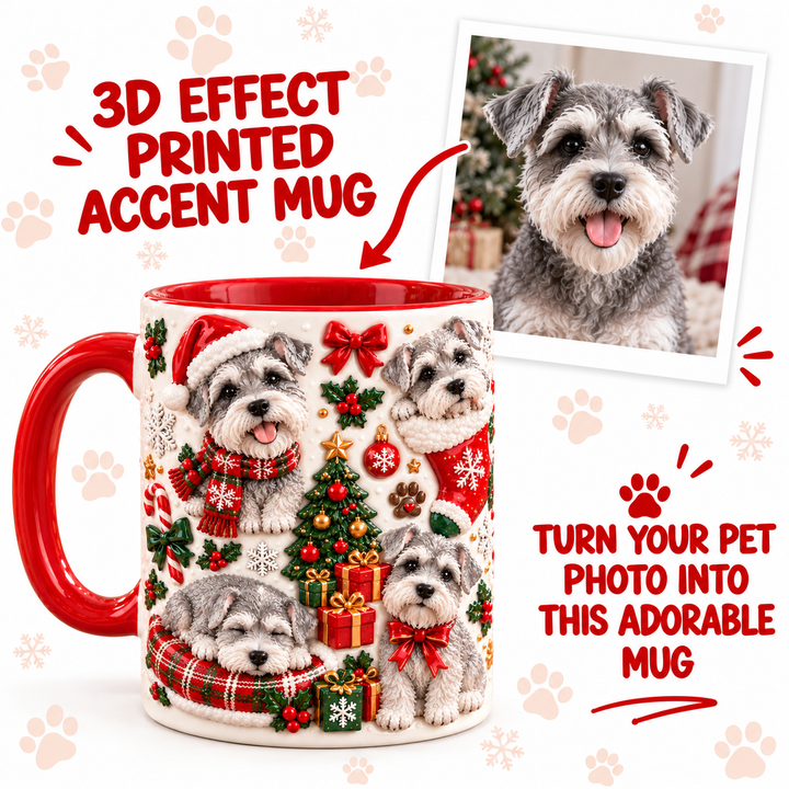 White Schnauzer Christmas Personalized 3D Effect Printed Accent Mug UPL0TH004