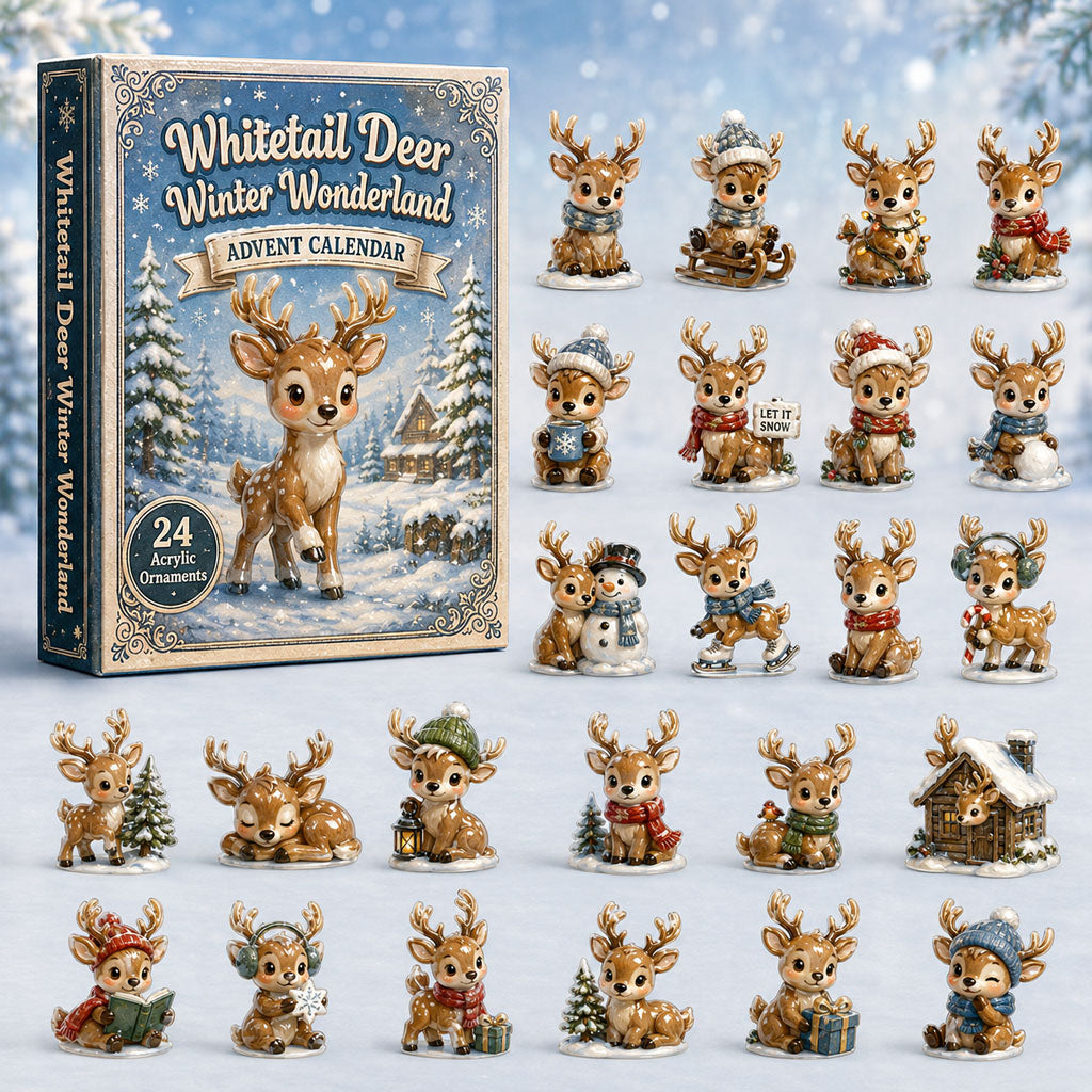 CHRISTMAS KICKOFF 40% OFF - Whitetail Deer Winter Wonderland Advent Calendar 2026 - 24-Day Festive Countdown, Acrylic Charms Blind Box - Gift For Deer Lovers AC0HA170