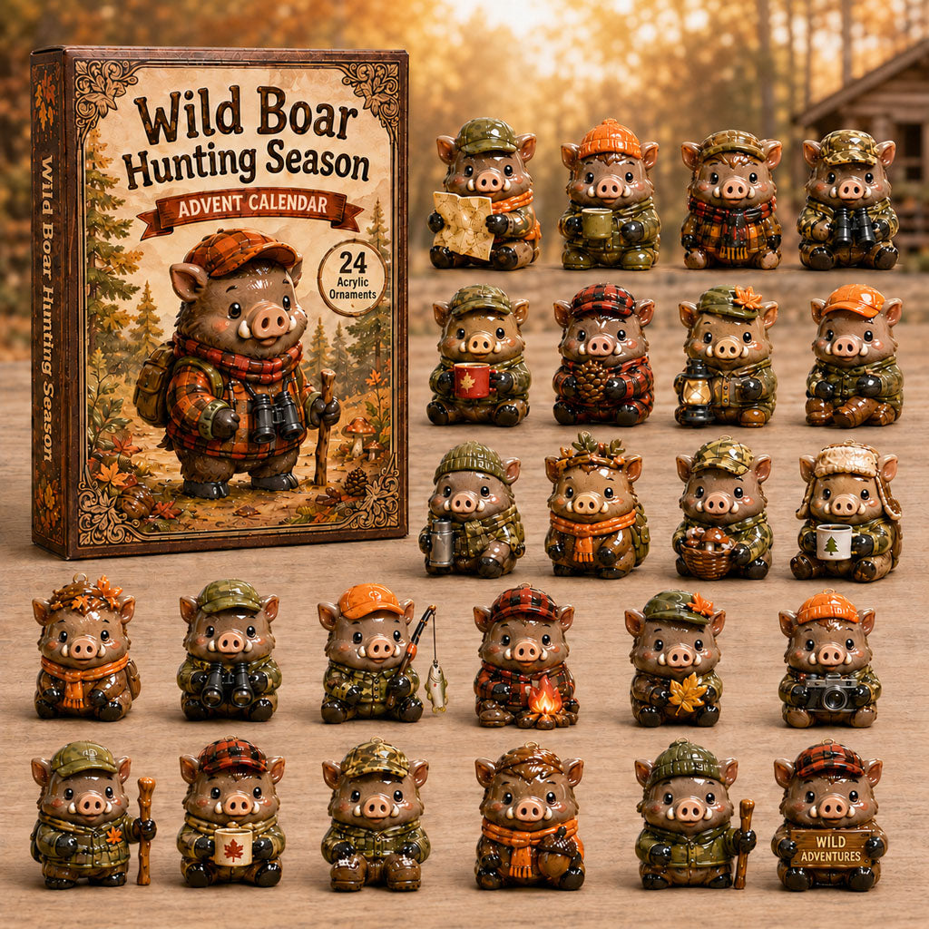 CHRISMAST KICKOFF 40% OFF - Wild Boar Hunting Season Advent Calendar 2026 - 24-Day Festive Countdown, Acrylic Charms Blind Box - Gift For Wild Boar Lovers AC0HA178