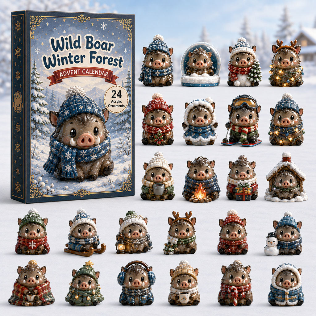 CHRISTMAS KICKOFF 40% OFF - Wild Boar Winter Forest Advent Calendar 2026 - 24-Day Festive Countdown, Acrylic Charms Blind Box - Gift For Wild Boar Lovers AC0HA180