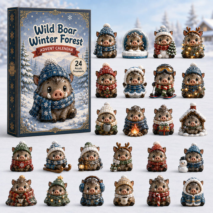 CHRISTMAS KICKOFF 40% OFF - Wild Boar Winter Forest Advent Calendar 2026 - 24-Day Festive Countdown, Acrylic Charms Blind Box - Gift For Wild Boar Lovers AC0HA180