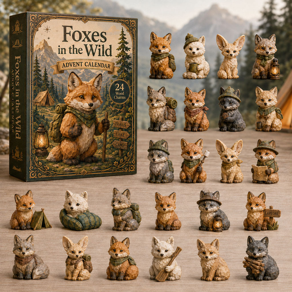 CHRISMAST KICKOFF 40% OFF - Wild Fox Adventure Advent Calendar 2026 - 24-Day Festive Countdown, Wooden Charms Blind Box - Gift For Fox Lovers AC0TH080