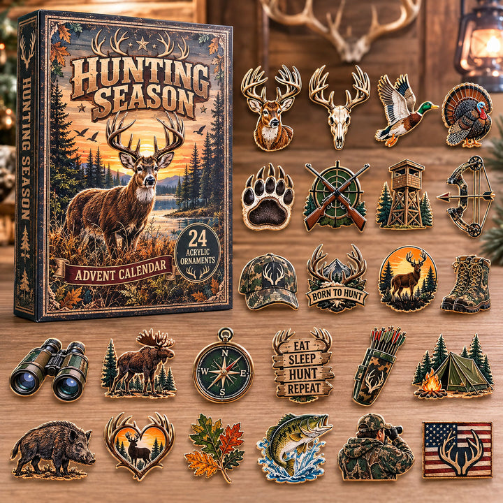 CHRISTMAS KICKOFF 40% OFF - Wilderness Hunt Season Advent Calendar 2026 - 24-Day Festive Countdown, Acrylic Charms Blind Box - Gift For Hunting Lovers
