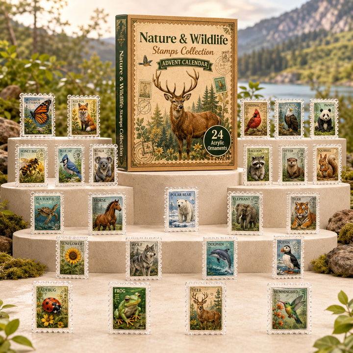 CHRISTMAS KICKOFF 40% OFF - Wildlife Stamps Collection Advent Calendar 2026 - 24-Day Festive Countdown, Acrylic Charms Blind Box - Gift For Stamp Lovers AC0TH227