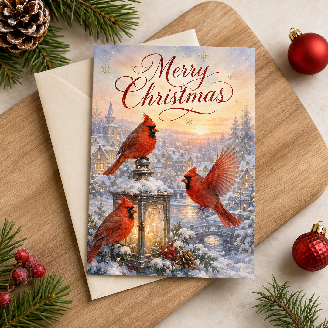 Winter Cardinals Christmas Card - Holiday Greeting Cards GC0HT005