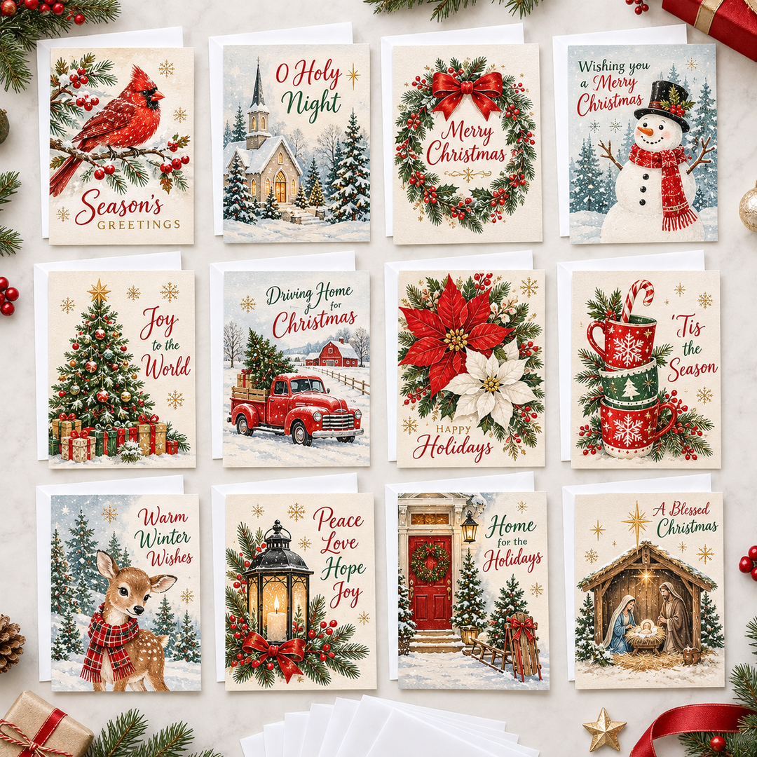 Winter Christmas Tales Christmas Cards Assortment, Set of 12 - Holiday Greeting Cards GC0TL021