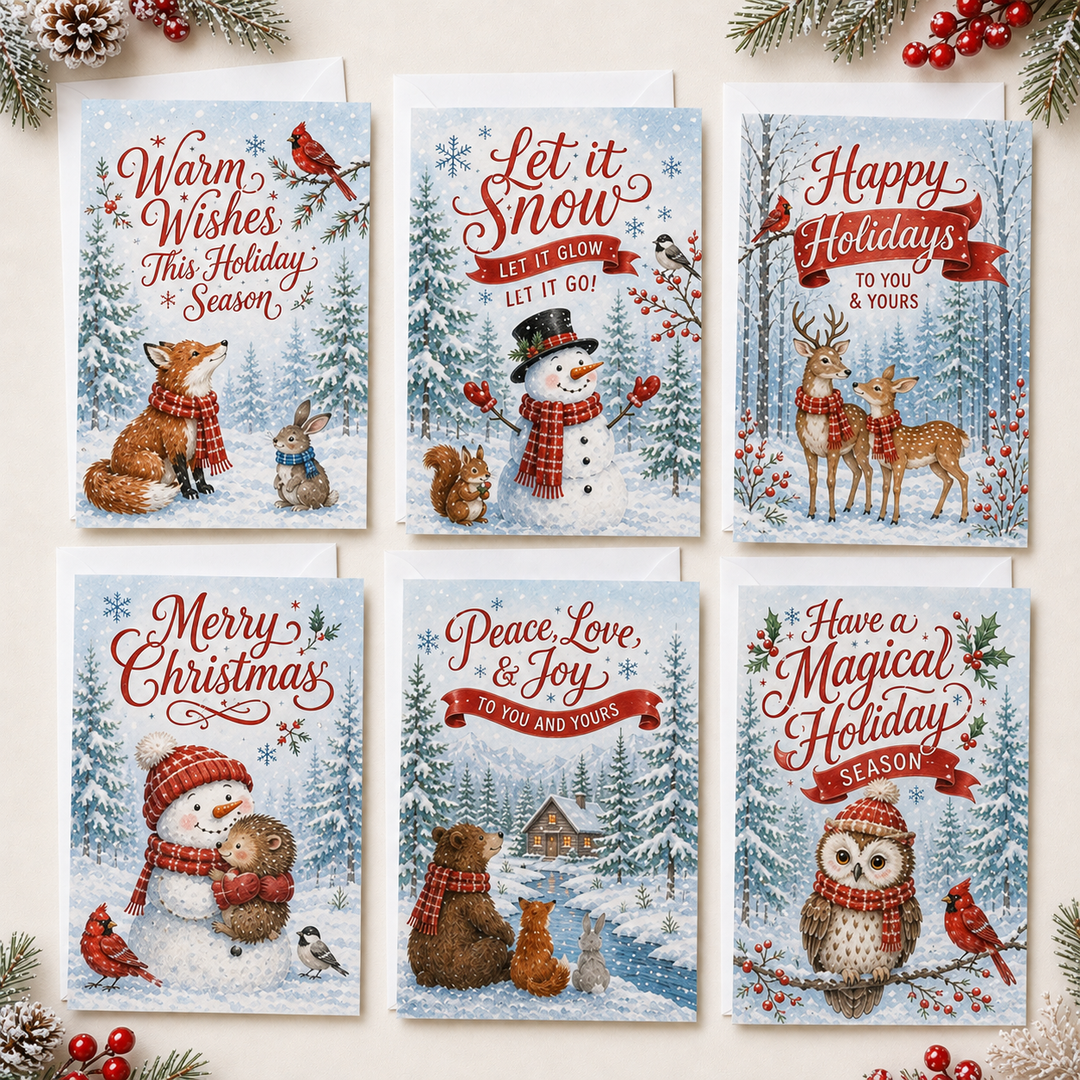 Winter Wonderland Christmas Christmas Cards Assortment, Set of 6 - Holiday Greeting Cards GC0TL014