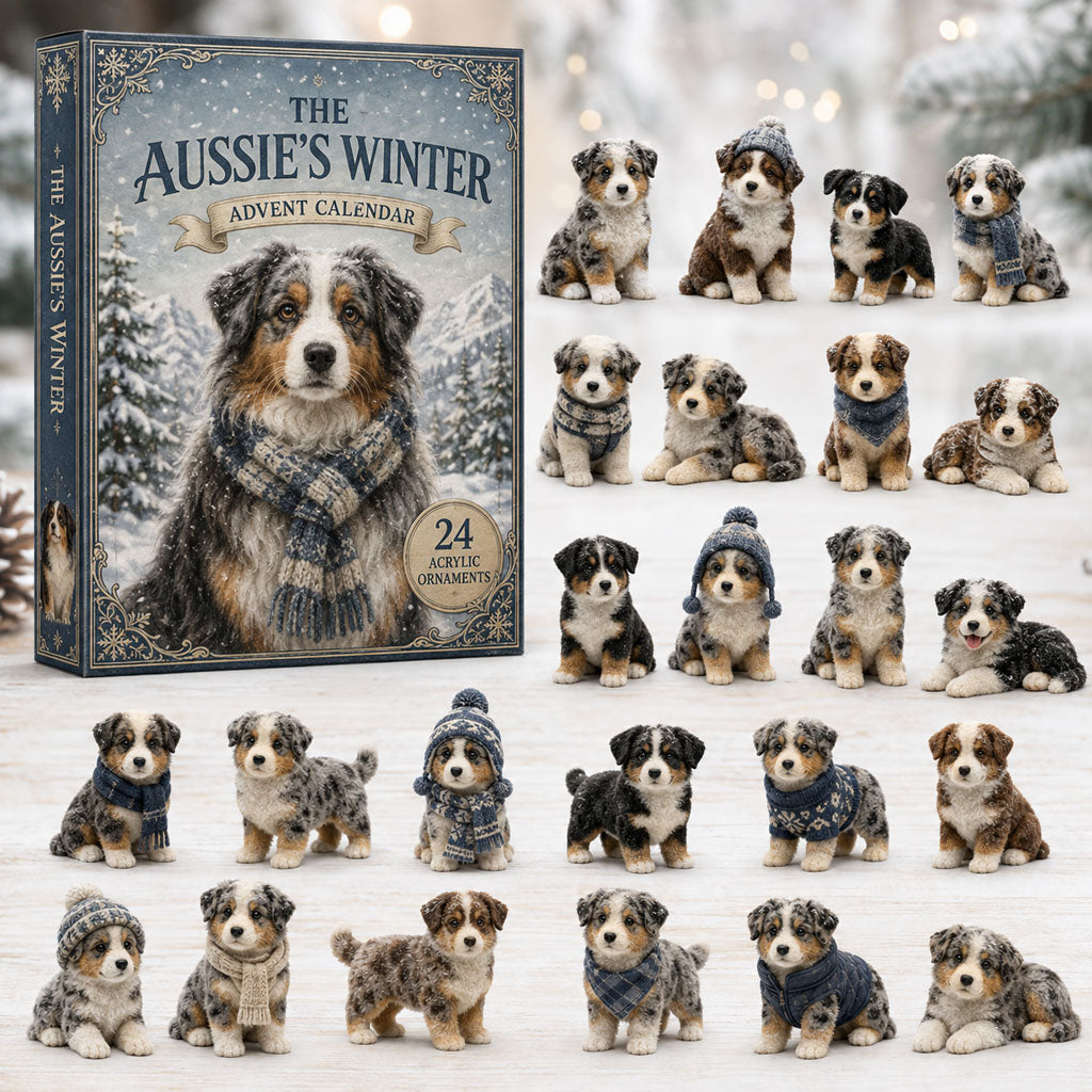 CHRISTMAS KICKOFF 40% OFF - Winter Australian Shepherd Advent Calendar 2026 - 24-Day Festive Countdown, Acrylic Charms Blind Box - Gift For Dog Lovers AC0TM004