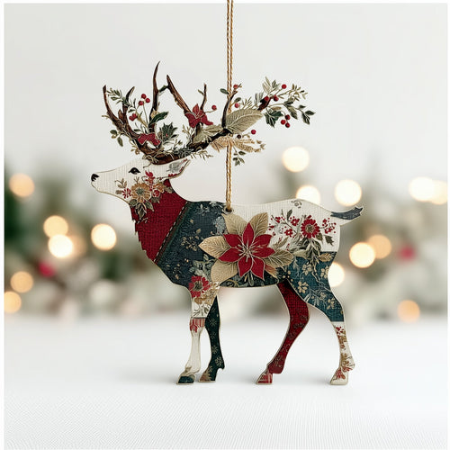 Winter Blossom Reindeer Wood Ornament NCU0DH319