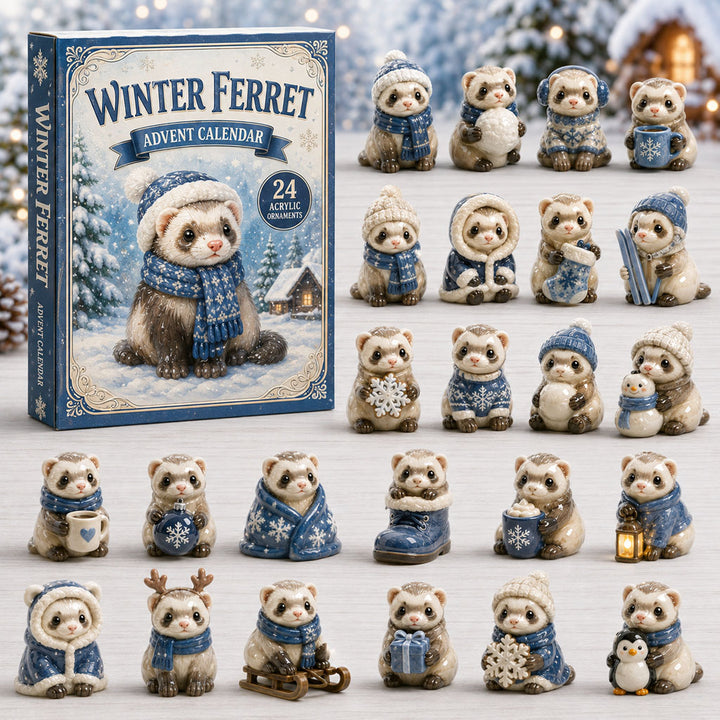 CHRISTMAS KICKOFF 40% OFF - Winter Ferret Advent Calendar 2026 - 24-Day Festive Countdown, Acrylic Charms Blind Box - Gift For Ferret Lovers AC0TM129