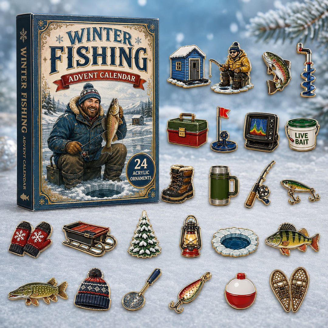 CHRISTMAS KICKOFF 40% OFF - Winter Fishing Advent Calendar 2026 - 24-Day Festive Countdown, Acrylic Charms Blind Box - Gift For Fish Lovers