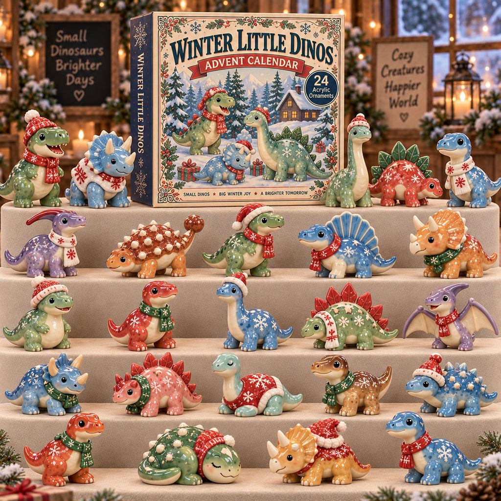 CHRISTMAS KICKOFF 40% OFF - Winter Little Dinos Advent Calendar 2026 - 24-Day Festive Countdown, Acrylic Charms Blind Box - Gift For Dinosaurs Lovers AC0TM409