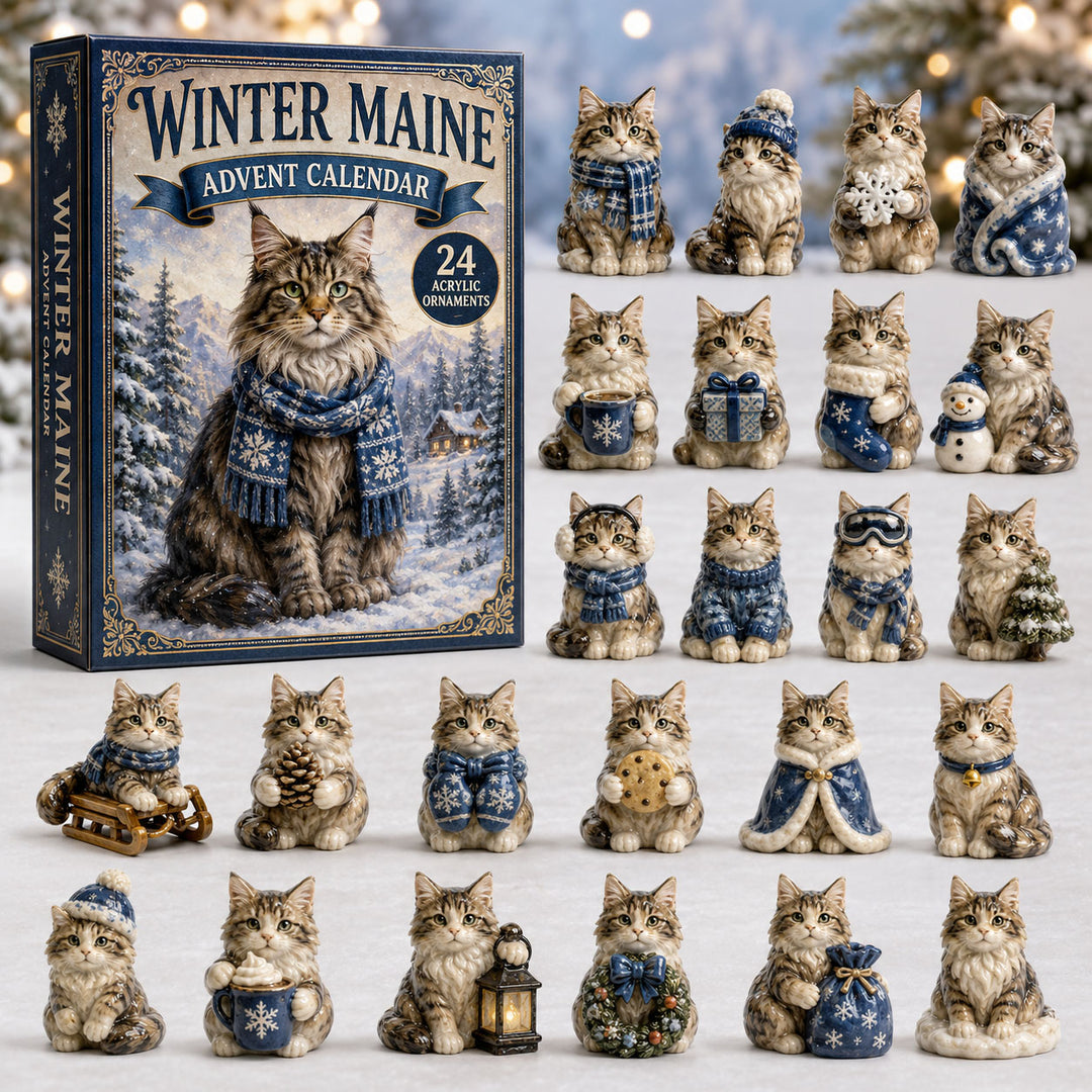 CHRISTMAS KICKOFF 40% OFF - Winter Maine Advent Calendar 2026 - 24-Day Festive Countdown, Acrylic Charms Blind Box - Gift For Cat Lovers