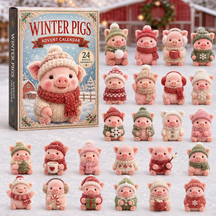 CHRISTMAS KICKOFF 40% OFF - Winter Pigs Advent Calendar 2026 - 24-Day Festive Countdown, Acrylic Charms Blind Box - Gift For Farm Lovers AC0TM023