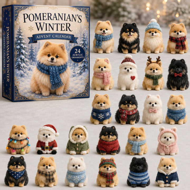 CHRISTMAS KICKOFF 40% OFF - Winter Pomeranian Advent Calendar 2026 - 24-Day Festive Countdown, Acrylic Charms Blind Box - Gift For Dog Lovers AC0TM003