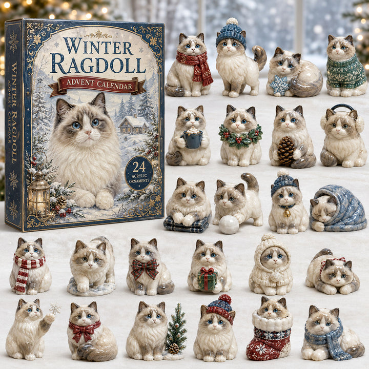 CHRISTMAS KICKOFF 40% OFF - Winter Ragdoll Advent Calendar 2026 - 24-Day Festive Countdown, Acrylic Charms Blind Box - Gift For Cat Lovers
