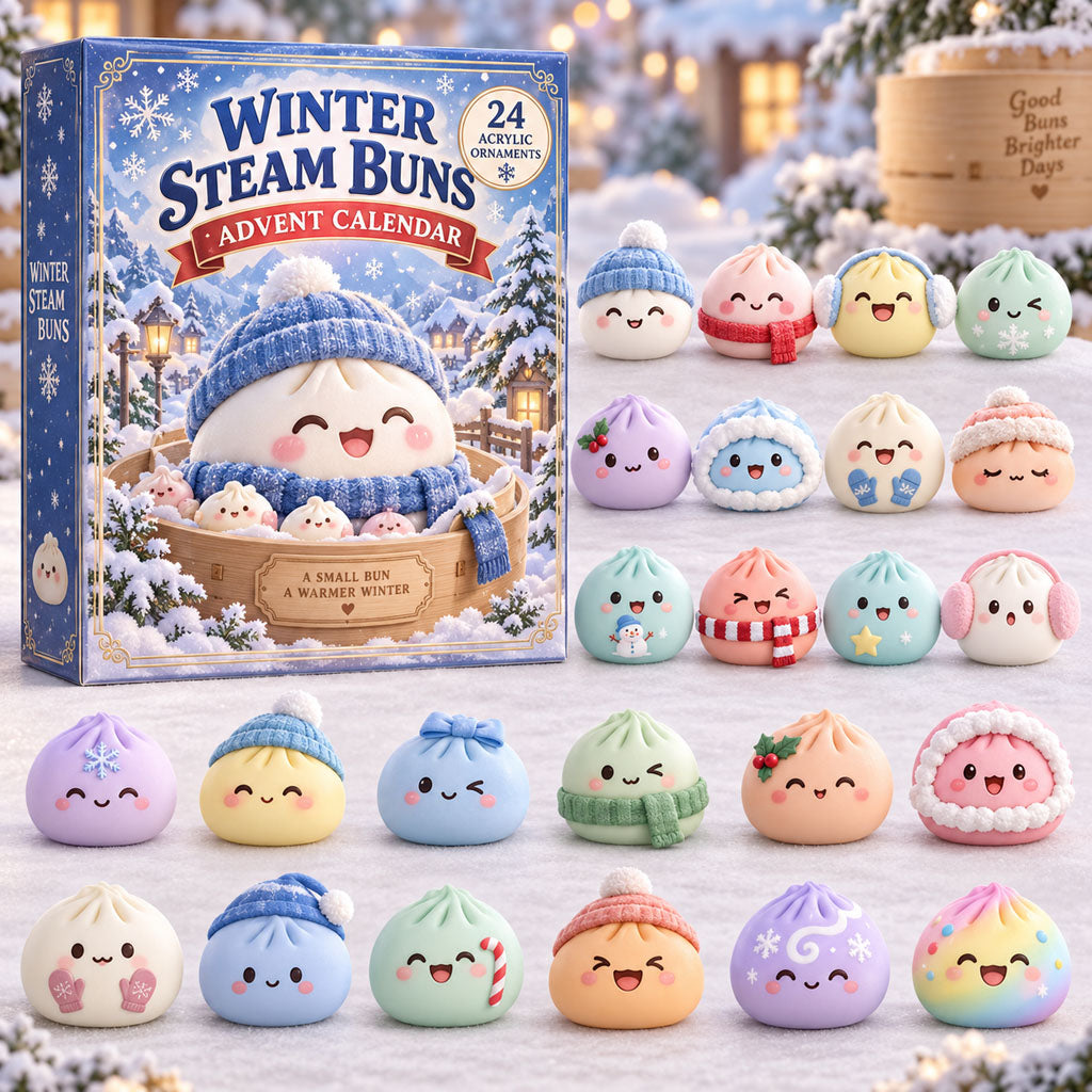 CHRISTMAS KICKOFF 40% OFF - Winter Steam Buns Advent Calendar 2026 - 24-Day Festive Countdown, Acrylic Charms Blind Box - Gift For Steam Bun Lovers AC0TM378
