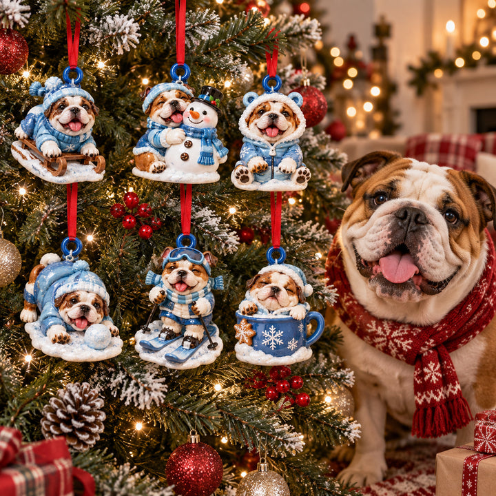 Winter Time Bulldog Acrylic Ornament Gift Set NCU0HT242