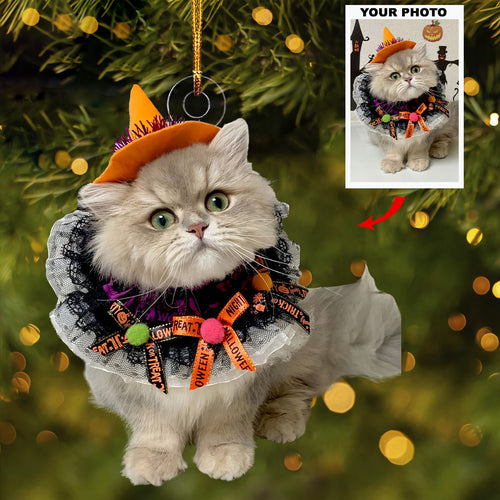 Witch Cat - Personalized Photo Mica Ornament - Gift For Cat Lovers, Pet Lovers, Cat Mom, Cat Dad