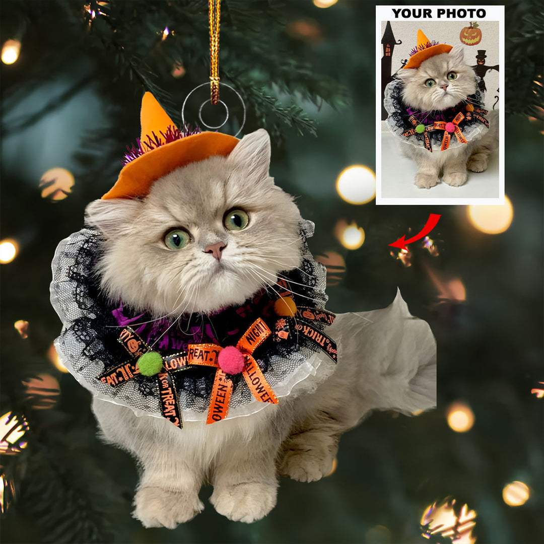 Witch Cat - Personalized Photo Mica Ornament - Gift For Cat Lovers, Pet Lovers, Cat Mom, Cat Dad