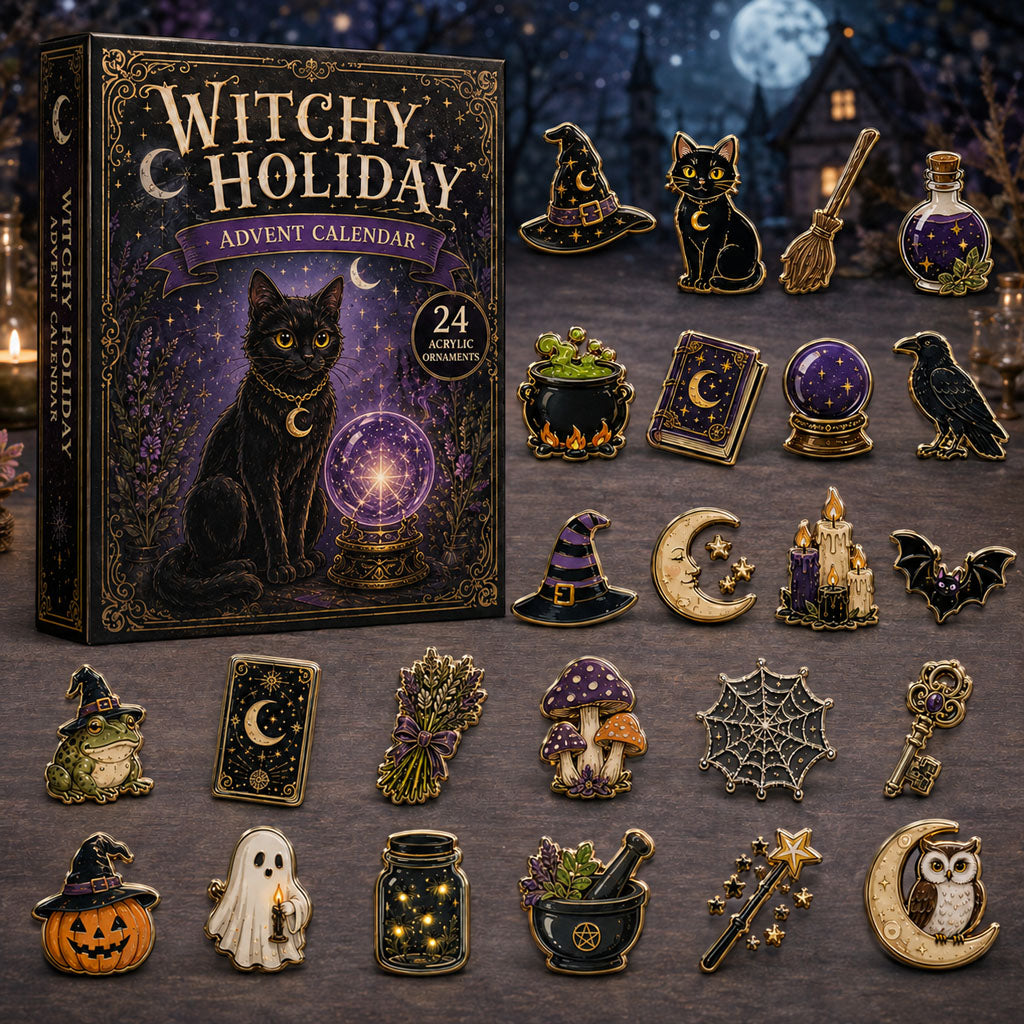 HALLOWEEN KICKOFF 40% OFF - Witchy Cats Advent Calendar 2026 - 24-Day Festive Countdown, Acrylic Charms Blind Box - Gift For Halloween Lovers AC0TM031