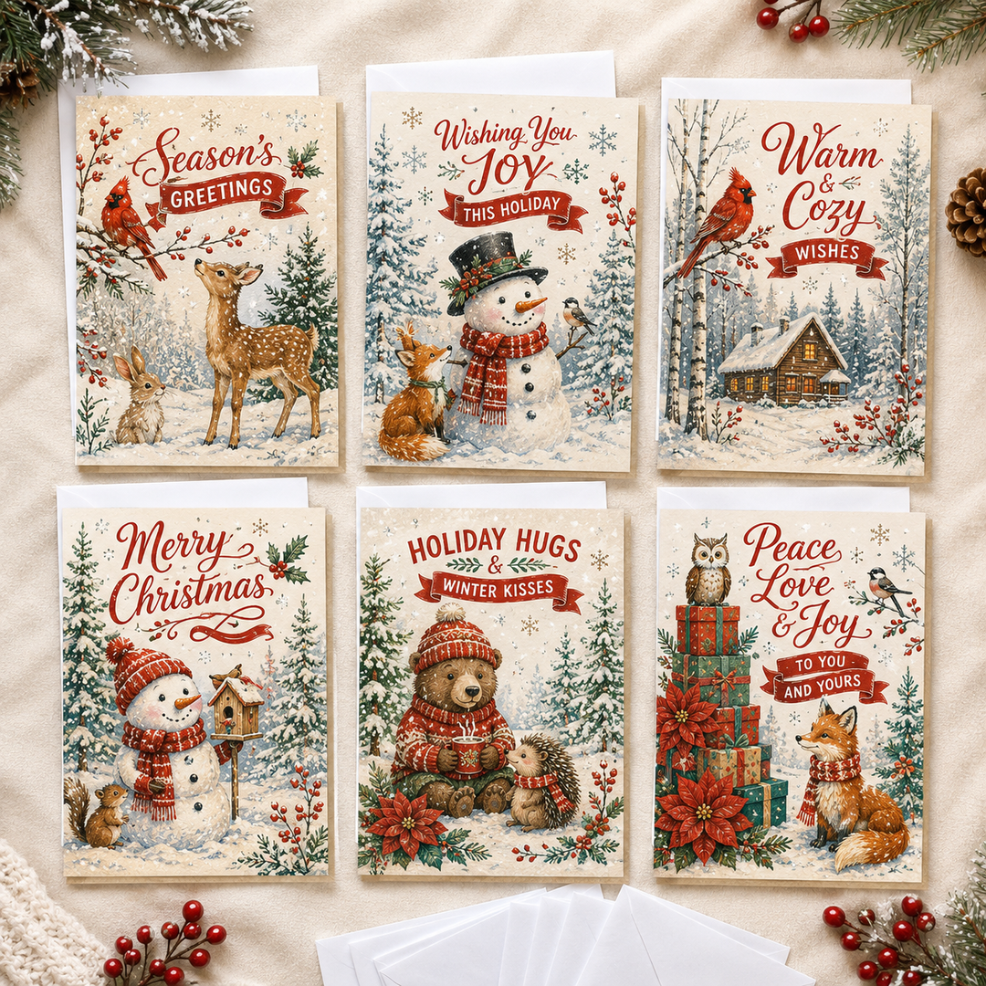 Woodland Christmas Countdown Christmas Cards Assortment, Set of 6 - Holiday Greeting Cards GC0TL017