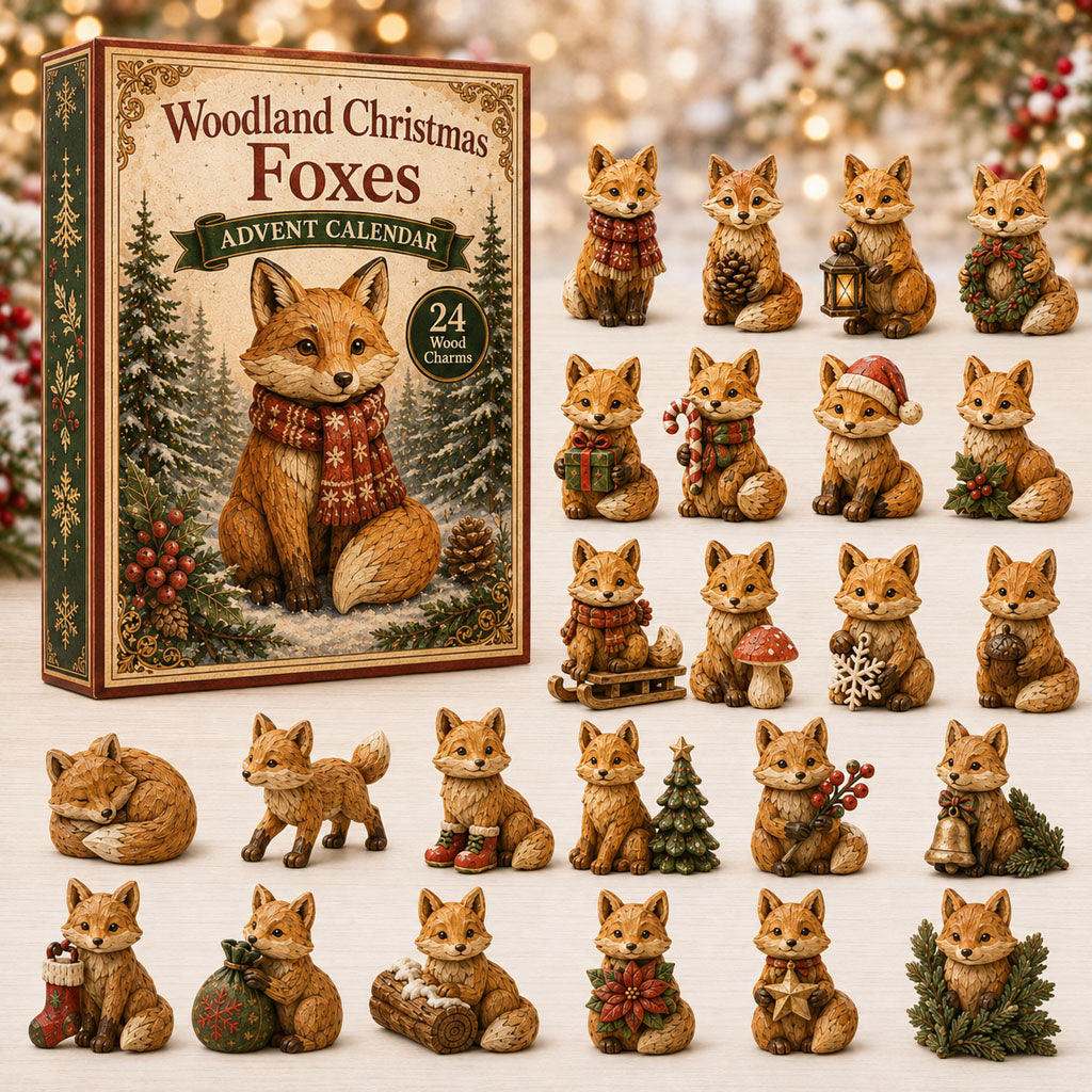 CHRISMAST KICKOFF 40% OFF - Woodland Christmas Fox Advent Calendar 2026 - 24-Day Festive Countdown, Wooden Charms Blind Box - Gift For Fox Lovers AC0TH082