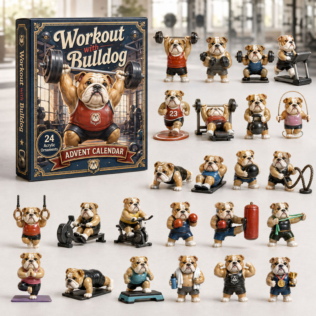CHRISMAST KICKOFF 40% OFF - Workout Bulldog Fitness Advent Calendar 2026 - 24-Day Festive Countdown, Acrylic Charms Blind Box - Gift For Dog Lovers AC0TH134