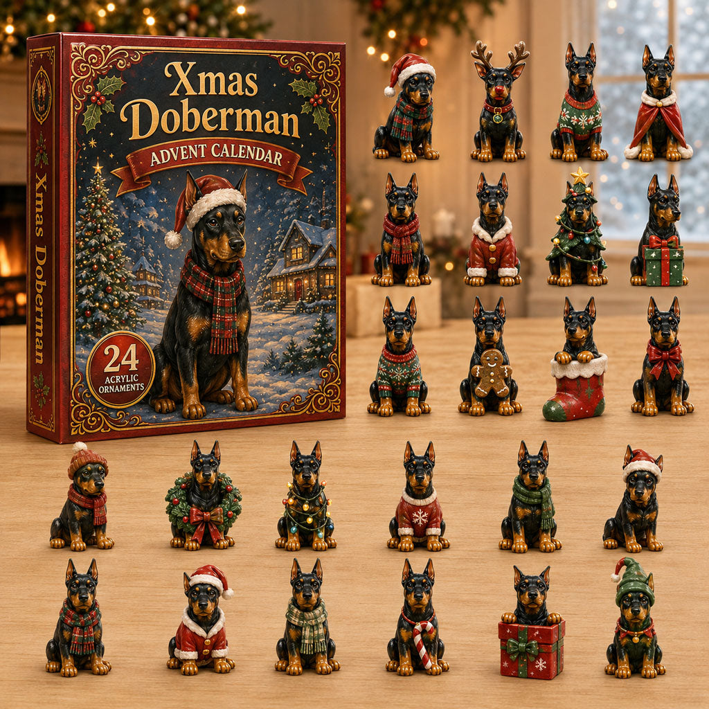 CHRISTMAS KICKOFF 40% OFF - Xmas Doberman Advent Calendar 2026 - 24-Day Festive Countdown, Acrylic Charms Blind Box - Gift For Doberman Lovers AC0NT215