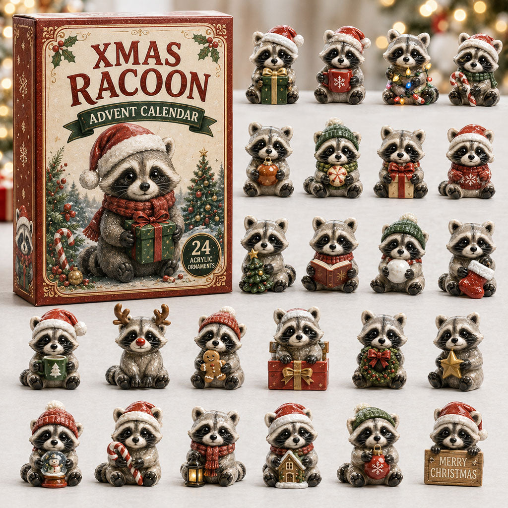 CHRISMAST KICKOFF 40% OFF - Xmas Raccoon Holiday Advent Calendar 2026 - 24-Day Festive Countdown, Acrylic Charms Blind Box - Gift For Raccoon Lovers AC0TM119