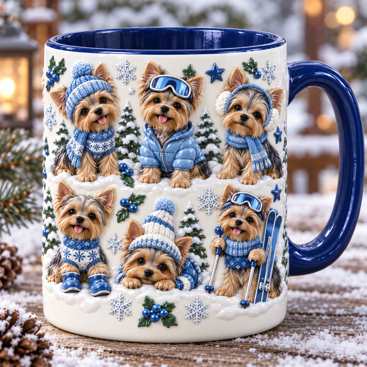 Yorkie Ski Adventures Christmas 3D Effect Printed Accent Mug NCU0HT264