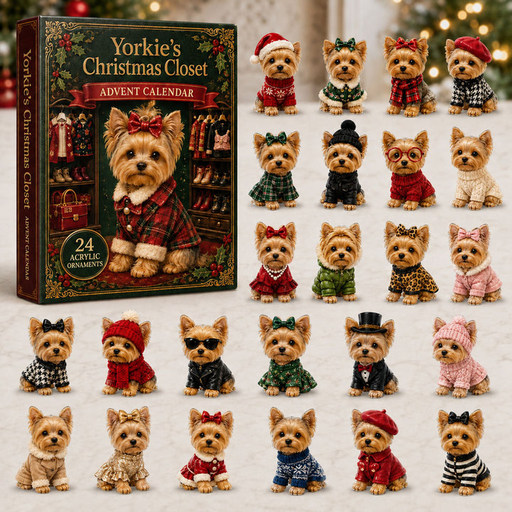 CHRISTMAS KICKOFF 40% OFF - Yorkie Christmas Closet Advent Calendar 2026 - 24-Day Festive Countdown, Acrylic Charms Blind Box - Gift For Yorkshire Terrier Lovers AC0NT065