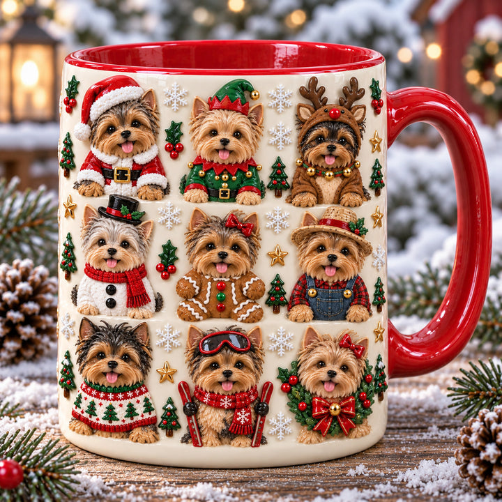 Yorkie Santa Crew Christmas 3D Effect Printed Accent Mug NCU0HT262