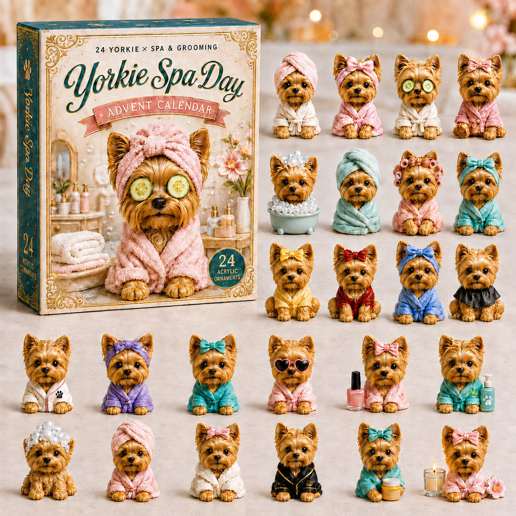 CHRISTMAS KICKOFF 40% OFF - Yorkie Spa Day Advent Calendar 2026 - 24-Day Festive Countdown, Acrylic Charms Blind Box - Gift For Yorkshire Terrier Lovers AC0NT064