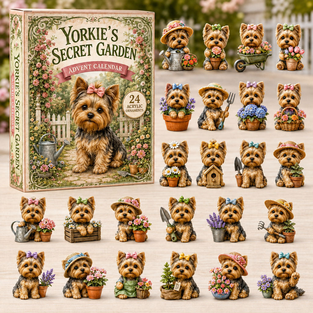 CHRISTMAS KICKOFF 40% OFF - Yorkies Secret Garden Advent Calendar 2026 - 24-Day Festive Countdown, Acrylic Charms Blind Box - Gift For Yorkshire Terrier Lovers AC0NT105